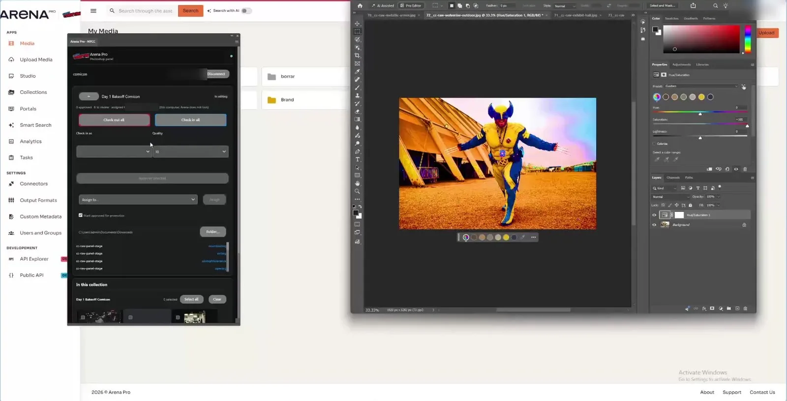 Arena Pro panel running natively inside Adobe Photoshop